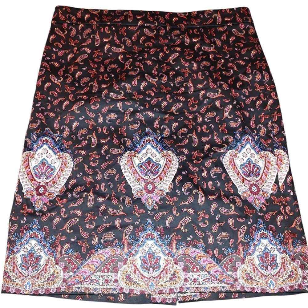 J. Crew the Pencil Skirt Black Medallion Paisley Print Skirt 6 Preppy Academia